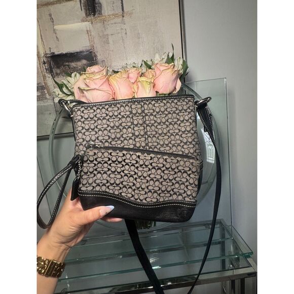 Coach Signature Mini C Crossbody & Wristlet Set - Black/Grey - Picture 1 of 9